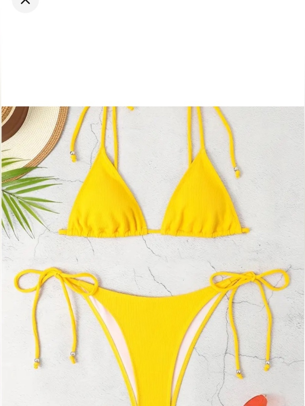 ☀️ Yellow Ribbed Triangle Tie-Side Bikini - Picture 2 of 3